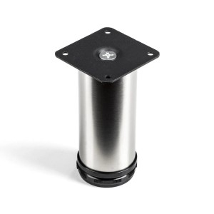 SOTECH Möbelfuß JIMMY, 120mm hoch, Edelstahl gebürstet, mit schwarzer Montageplatte.