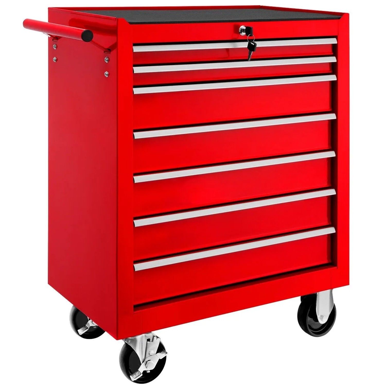 Tectake Werkzeugwagen  7 Kugelgelagerte Schubladen Mit Antirutschmatten Belastbarkeit 150 kg  69 x 33 x 79 cm Rot