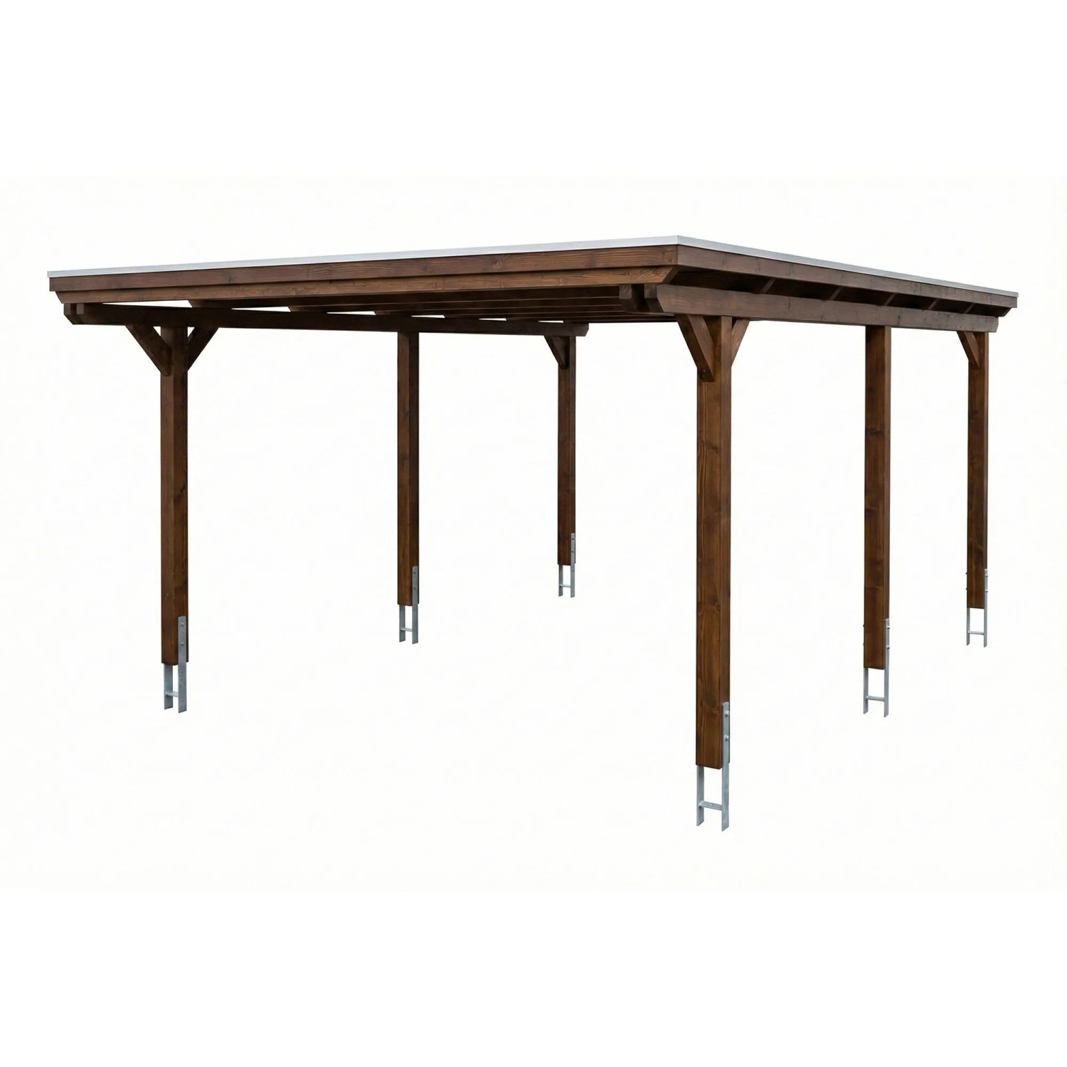 Skan Holz Carport Emsland Stahl-Dachplatten 402 cm x 604 cm Nussbaum