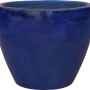 Blauer Terrakotta Pflanztopf, 18x18x18 cm, konische Form, glasierte Oberfläche.