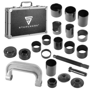STAHLWERK Traggelenk Abzieher Set, 21-teilig im Koffer. Werkzeugsatz für Karosseriereparatur.