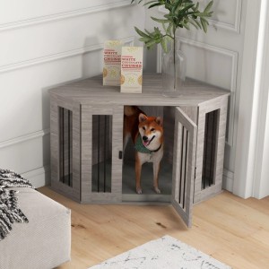 PawHut Hundehütte mit Kissen für Mittelgroße Hunde Walnuss 104 x 55 x 63 cm