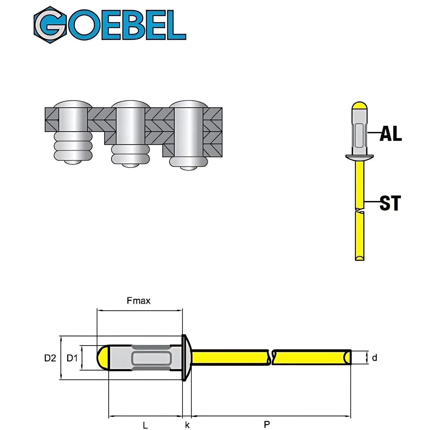 GOEBEL Mehrbereichsblindnieten, 4,8x10 mm, Aluminium/Stahl, Flachkopf. Niete für vielseitige Anwendungen.