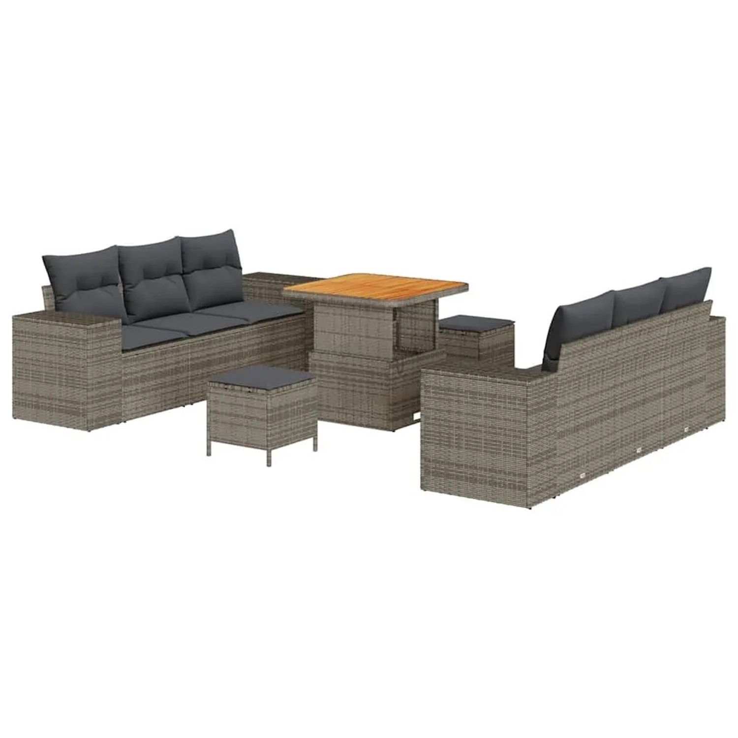 vidaXL Gartensofa-set mit Kissen mit Speicher 9-Tlg Grau Poly-Rattan 336390 günstig online kaufen