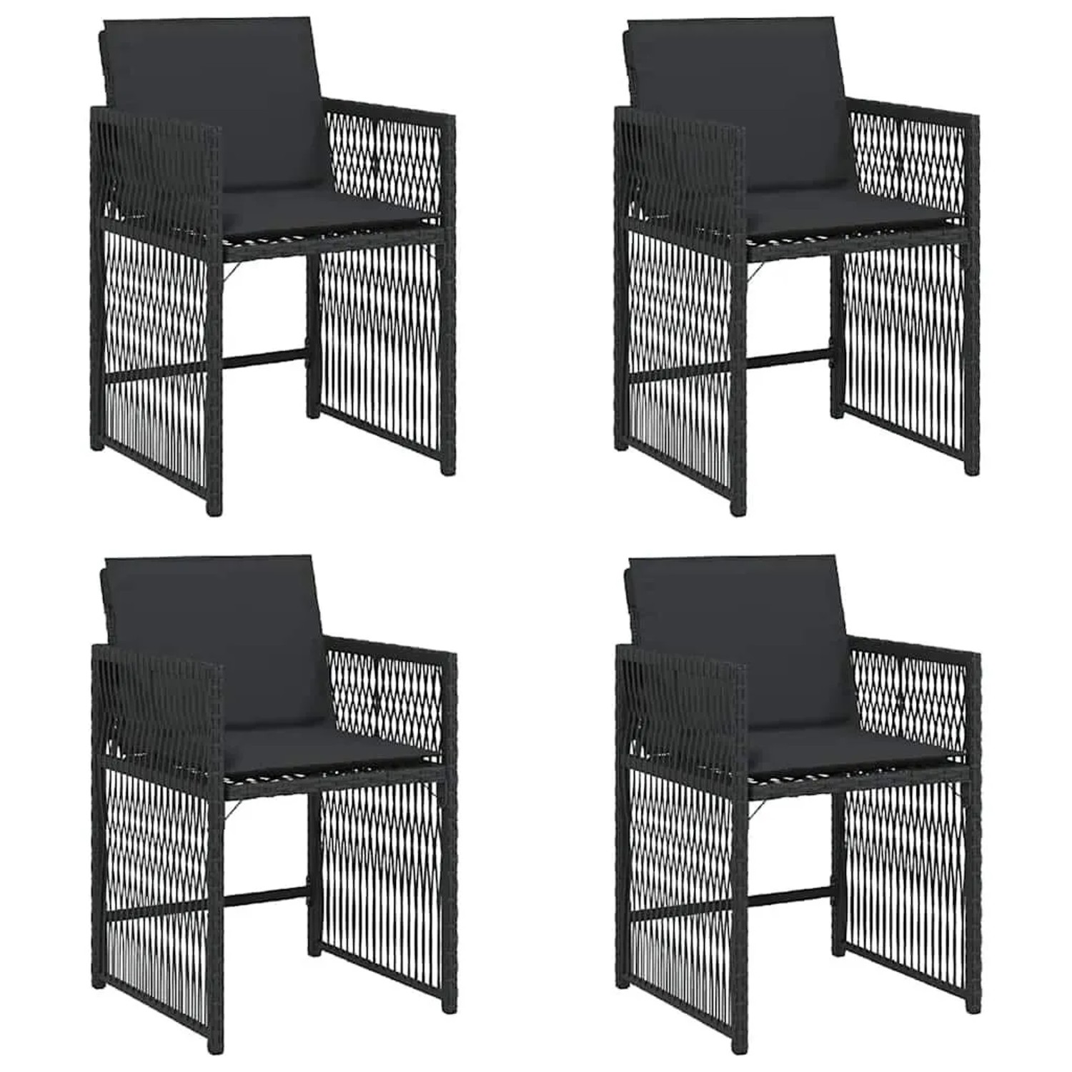 Furnicato Gartenstuhl Schwarz Pe Rattan 50 5 X 54 X 79 Cm Mit Kissen