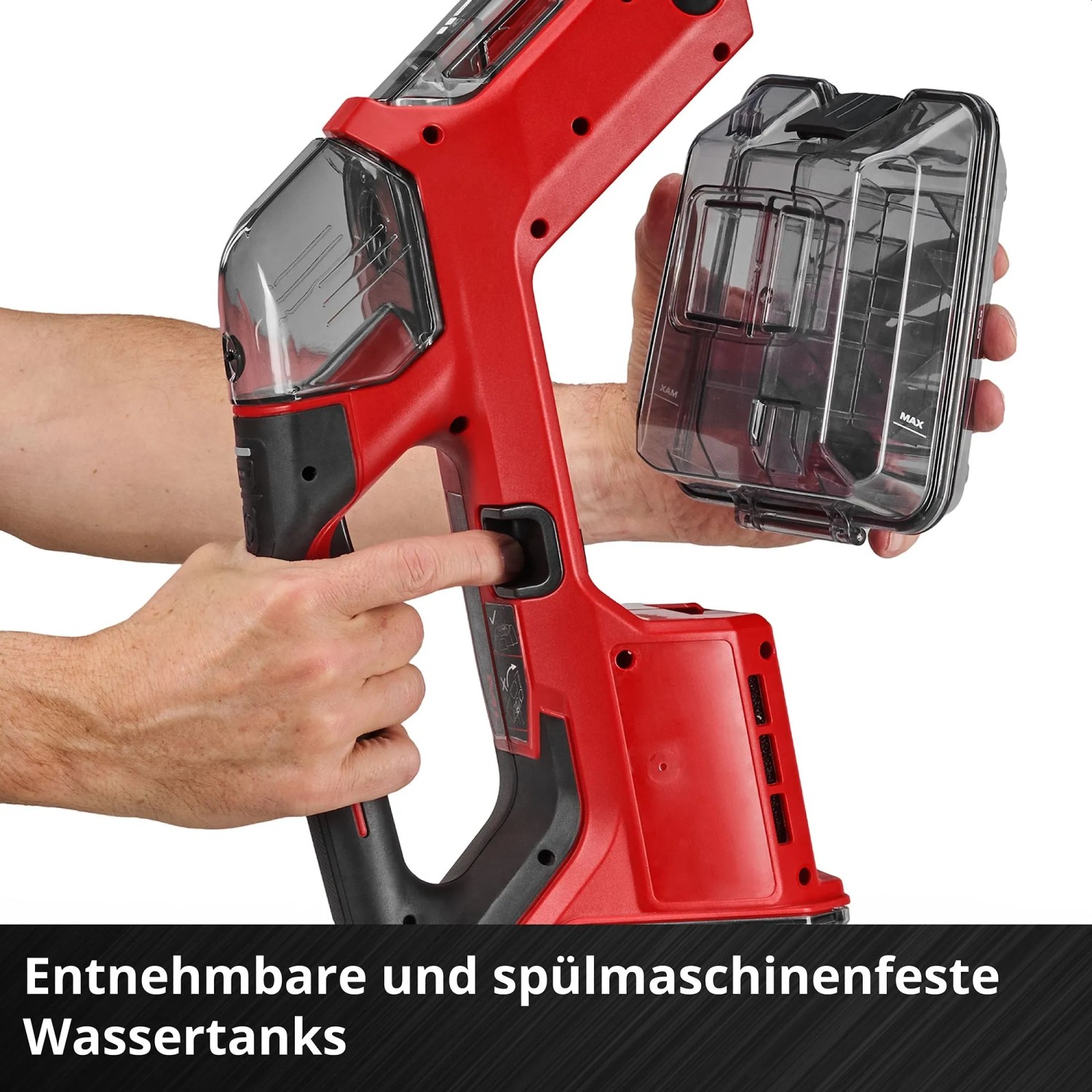 Einhell Akku-Waschsauger: Entnahme des Wassertanks für Reinigung.