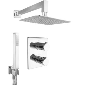 PaulGurkes Unterputz Duschsystem mit Regendusche, Handbrause und Thermostat in Chrom.