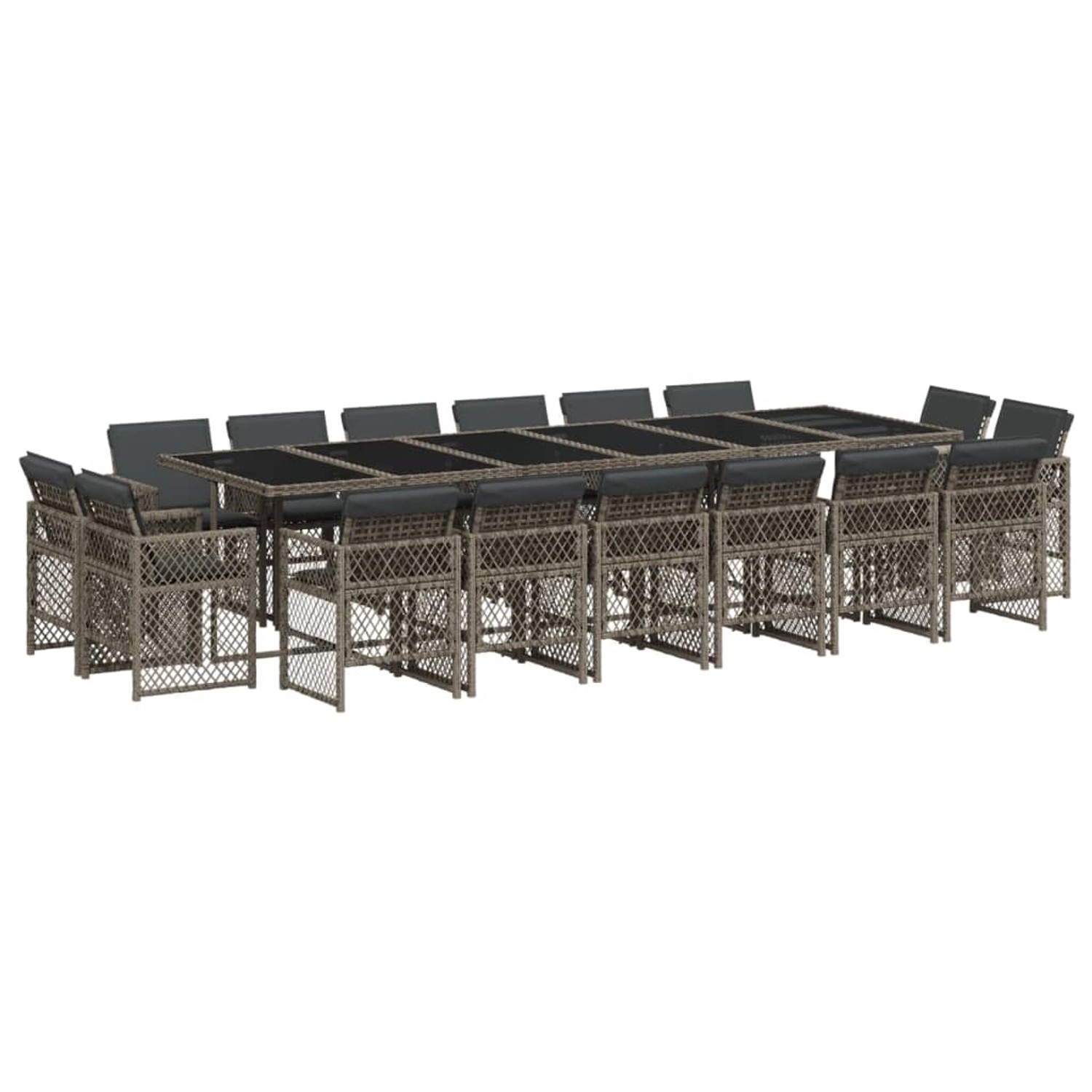 vidaXL 17-Tlg Garten-Essgruppe mit Kissen Grau Poly Rattan 3210884 günstig online kaufen