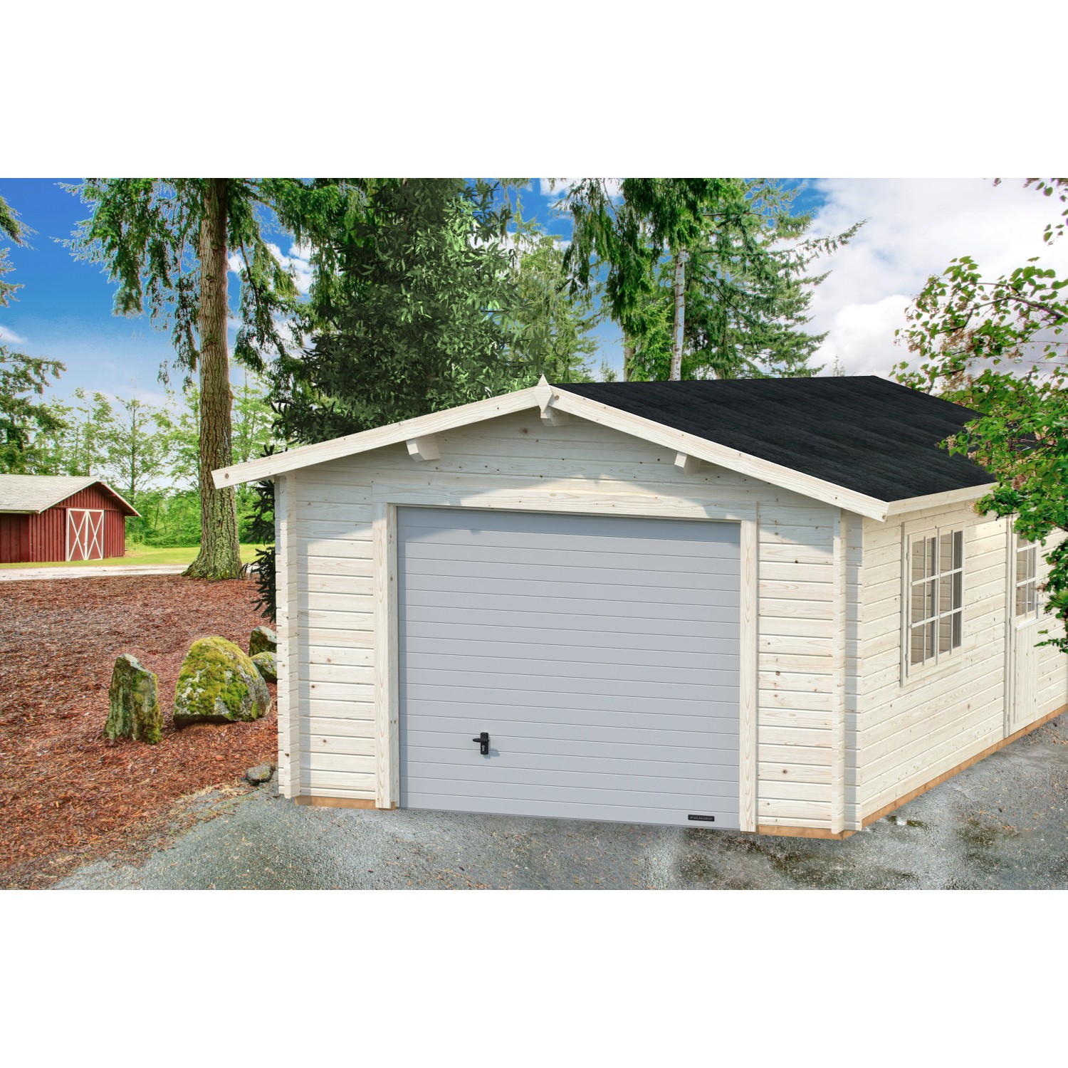 Palmako Garage Roger mit Sektionaltor 360 x 550 cm Lackiert Grau-Weiß FSC® günstig online kaufen