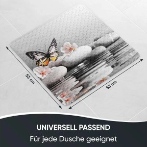 SANILO Badematte Vanesa mit Schmetterling und Steinen, 53x53 cm, für Badewanne & Dusche.