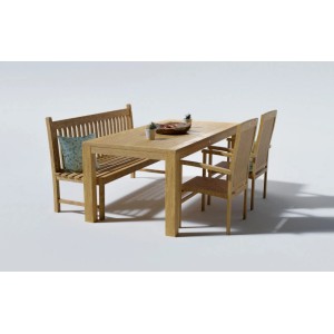 Lex Teak Gartensitzgruppe mit Tisch, Bank und 4 Sesseln aus Teakholz.