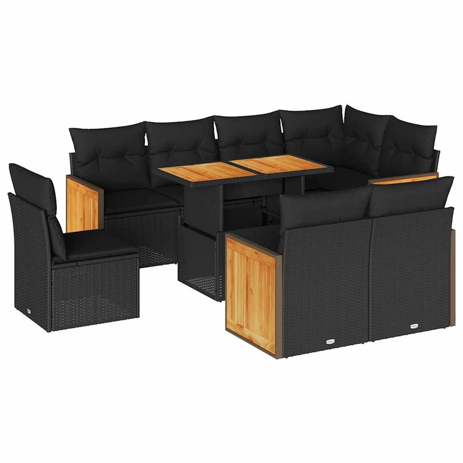 vidaXL 9-Tlg Garten-Sofagarnitur mit Kissen Schwarz Poly Rattan 3327723 günstig online kaufen