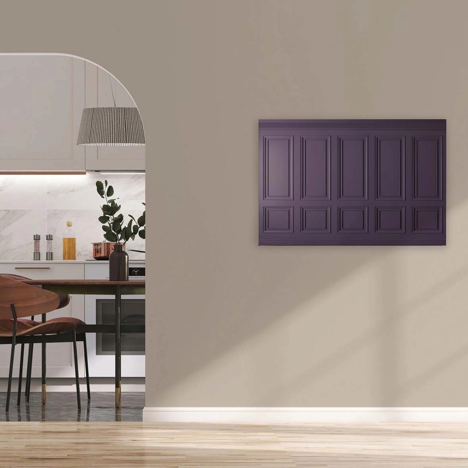 Bricoflor Wandbilder Wohnzimmer Lila Violett 3D Bild Mit Wandvertäfelung In Kassetten Optik Modernes Leinwandbild In 120