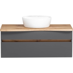 Held Möbel Einzelwaschtisch Trient, 121 cm, Grau Matt mit weißem Aufsatzwaschbecken.