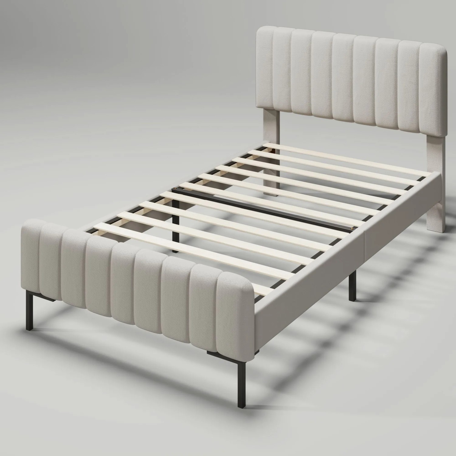 Merax Polsterbett 90x200 Grau Beige Verstellbares Kopfteil
