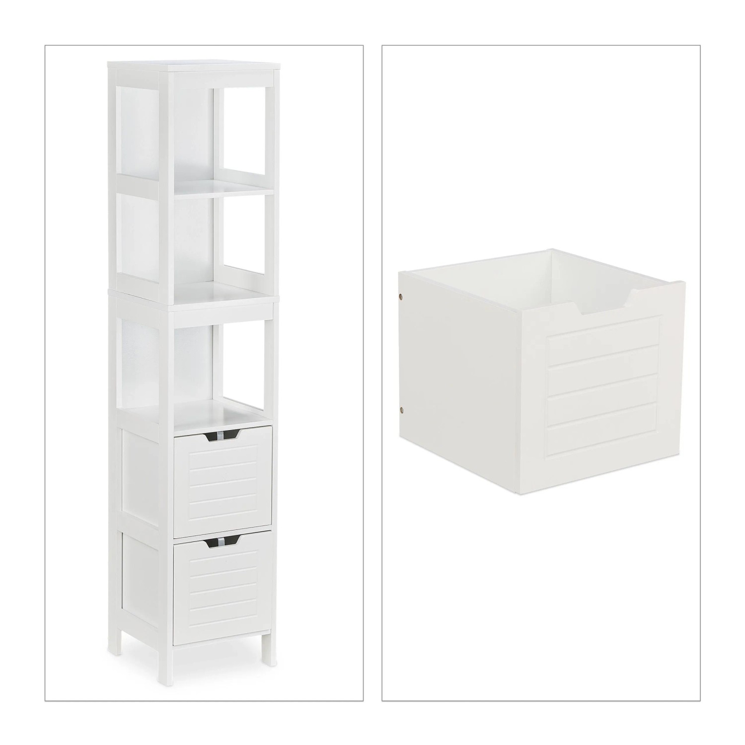 Relaxdays Badezimmerschrank MDF Weiß mit 2 Schubladen 144 cm x 30 cm x 30 cm 15 kg