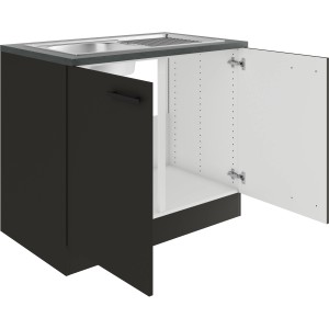 OPTIFIT Madrid420 Spülenunterschrank, 100 cm, Anthrazit Matt mit Edelstahlspüle.