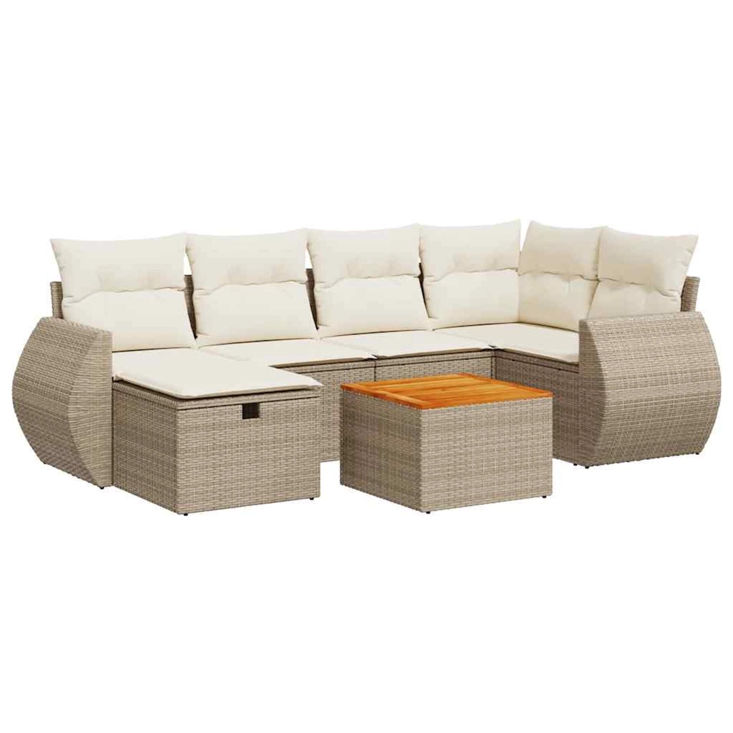 vidaXL 7-Tlg Garten-Sofagarnitur mit Kissen Beige Poly Rattan 3325845