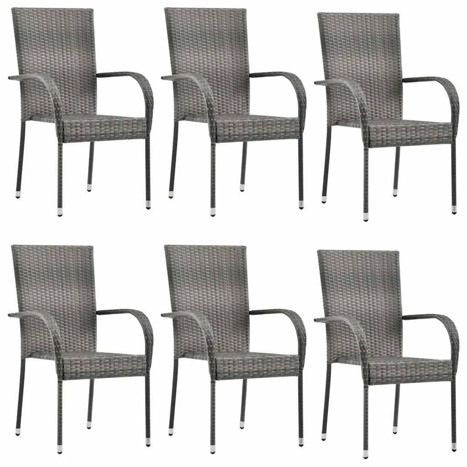 Furnicato Gartenstühle Stapelbar 6 Stk  Grau Poly Rattan