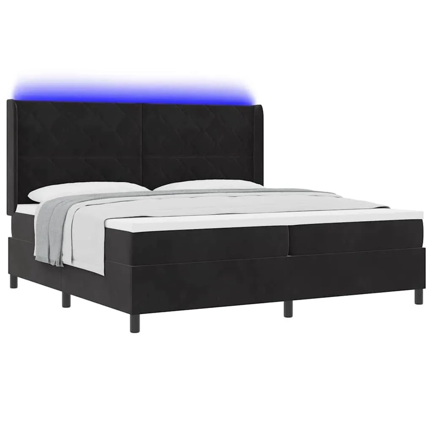 vidaXL Boxspringbett mit Matratze mit LED Schwarz 200 x 200 cm Samt 3343942