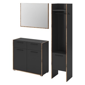 Inn.Furn Garderoben-Set 3-teilig Salud in Grau und Nox Eiche 152 x 189 cm Salud