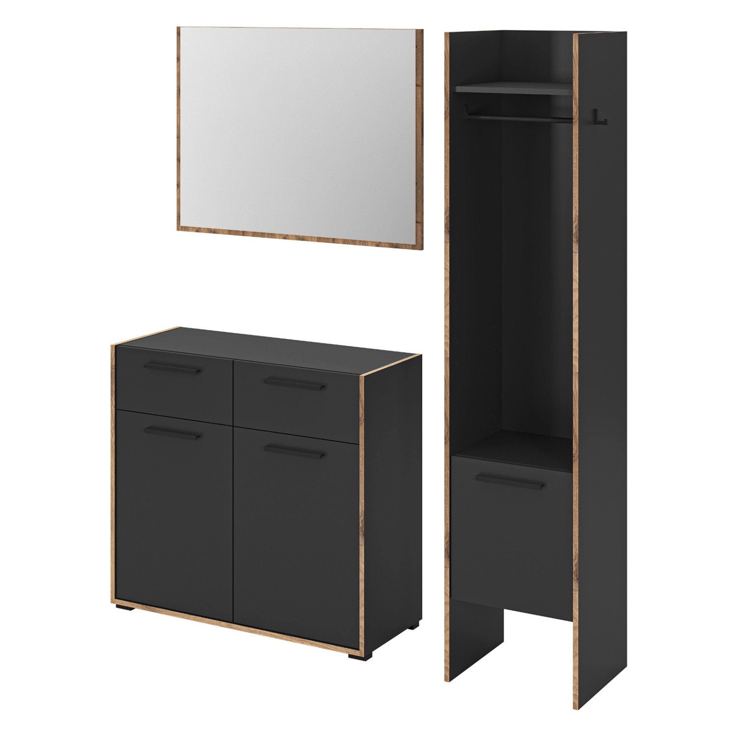 Inn.Furn Garderoben-Set 3-teilig Salud in Grau und Nox Eiche 152 x 189 cm S günstig online kaufen