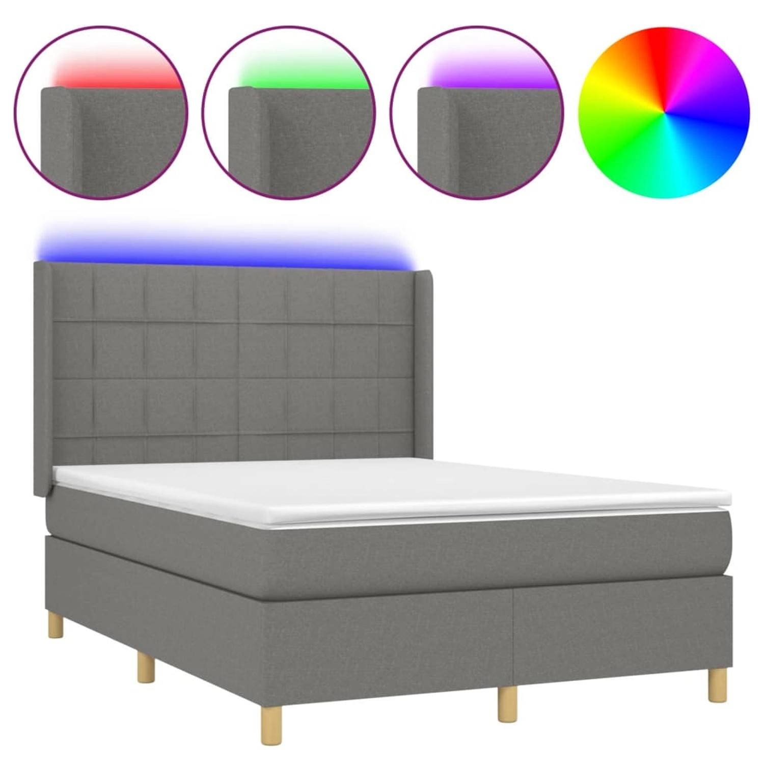 vidaXL Boxspringbett mit Matratze & LED Dunkelgrau 140x190 cm Stoff 3138870 günstig online kaufen