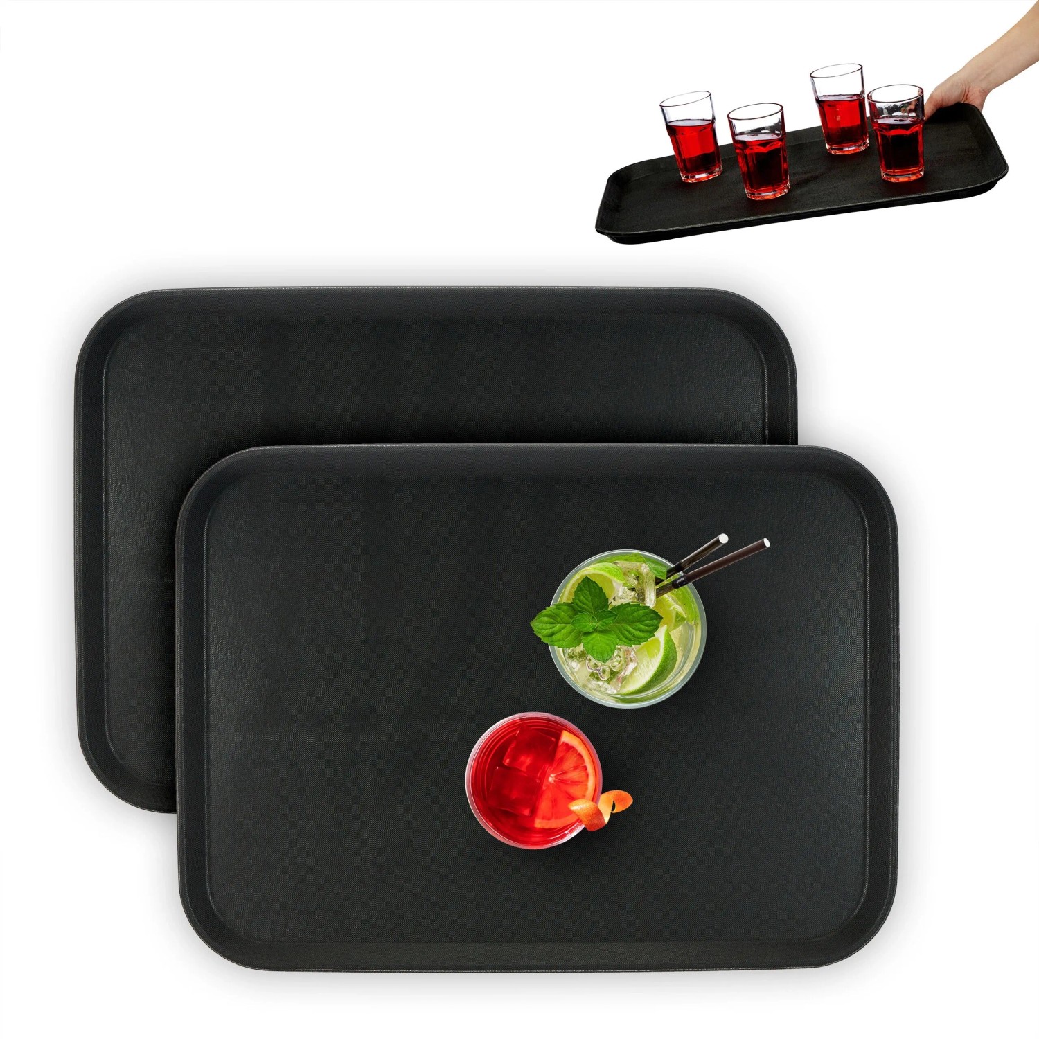 Relaxdays Serviertablett Kunststoff Schwarz Rutschfest 56 cm x 41 cm