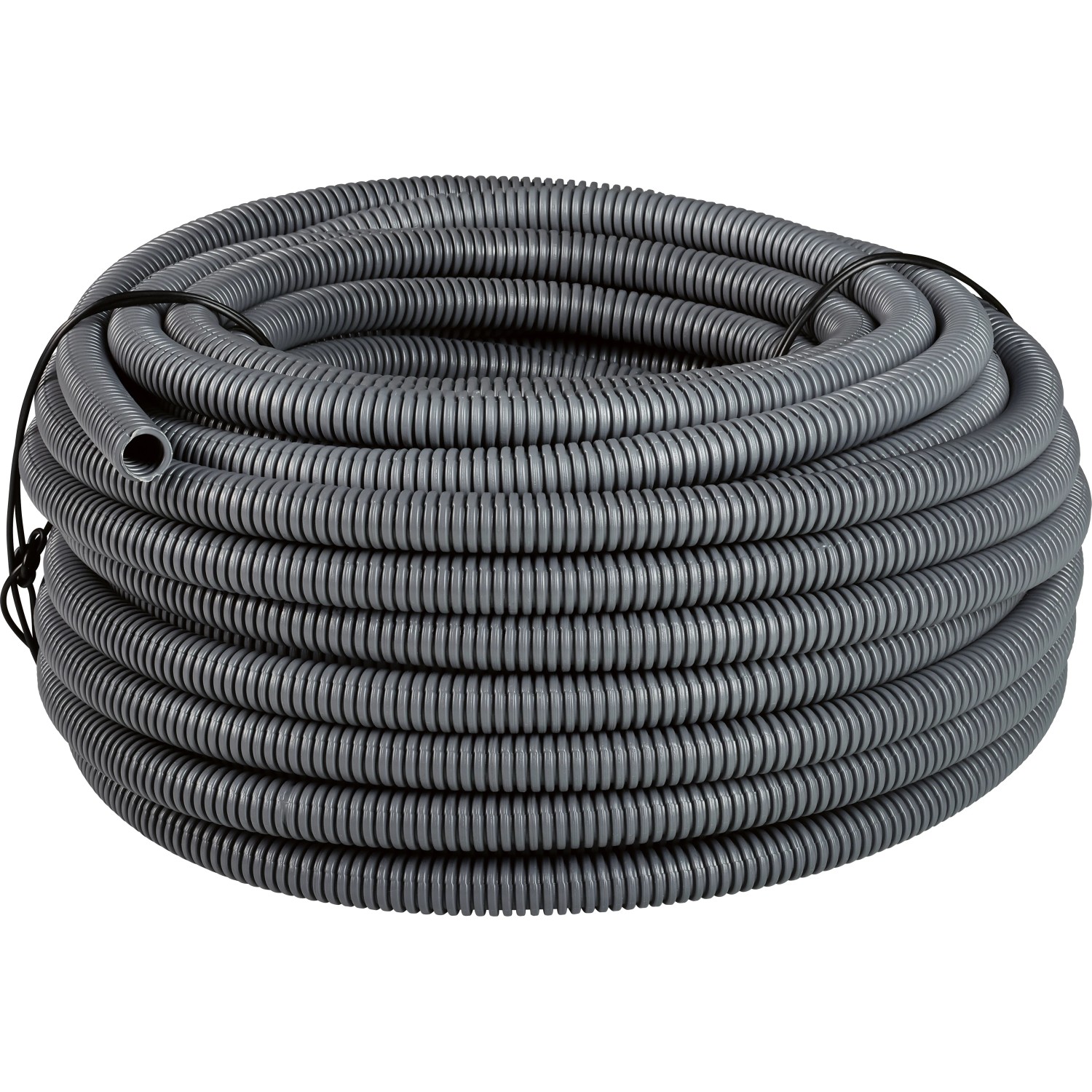 Flexibles, dunkelgraues EN 16 Isolierrohr, 25 m lang, gerollt.
