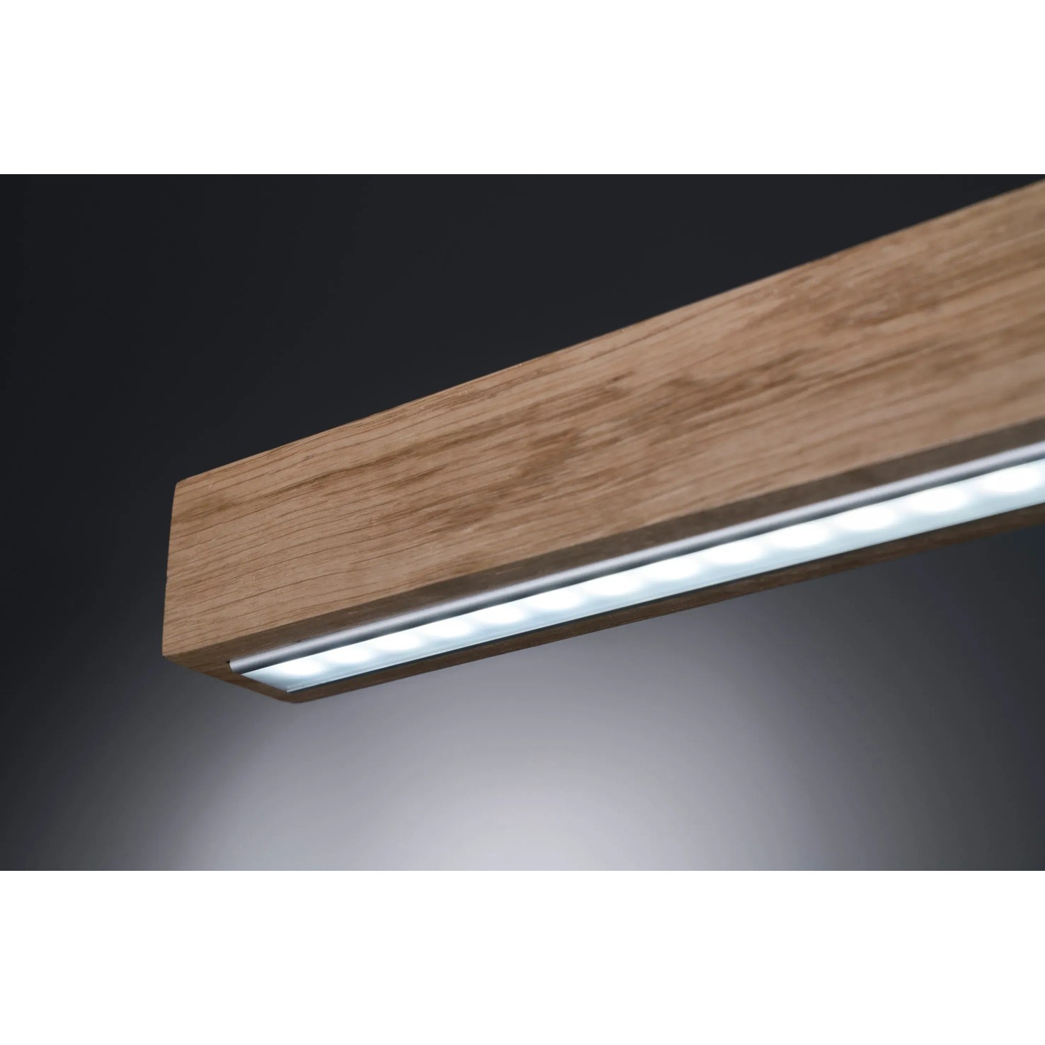 Moderne LED-Pendelleuchte Straßburg von Fischer & Honsel mit Holz-Optik und warmweißem Licht.