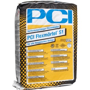 Sack PCI Flexmörtel S1 Fliesenkleber, 20 kg, flexibler Kleber für Fliesen im Innen- und Außenbereich.