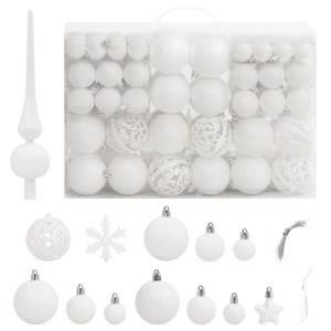 vidaXL 111-tlg. Weihnachtskugel-Set Weiß: Kugeln, Spitze, Sterne und Schneeflocken für den Weihnachtsbaum.