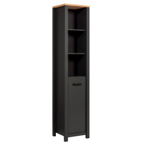 Veneto Hochschrank Anthrazit mit Artisan Eiche Optik, offene Fächer und Tür. Ideal für Bad & Gäste-WC.