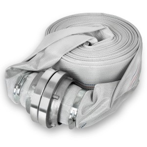 EBERTH Feuerwehrschlauch, 3 Zoll, 20m, mit Storz-Kupplung, aufgerollt.