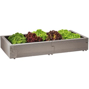 Juwel Timber Hochbeet Grund- und Aufbau-Set aus Kunststoff in Holzoptik, bepflanzt mit Salat.