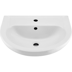 Weißes Keramik Handwaschbecken, 58x46x21 cm, mit Überlauf für Bad oder Gäste-WC.