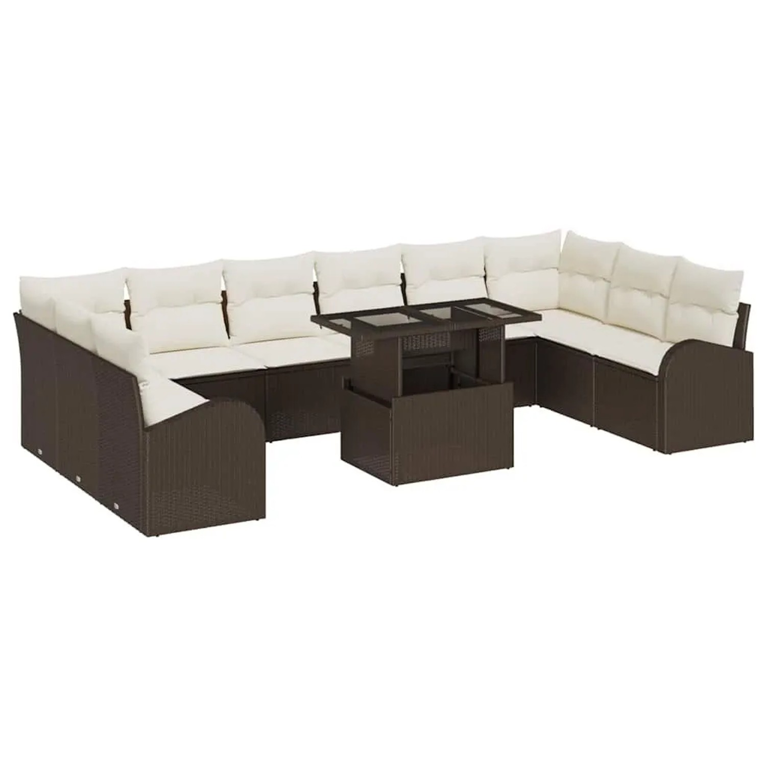 vidaXL Gartensofa-set mit Speicher 11-Tlg Braun und Creme Poly-Rattan 33487 günstig online kaufen