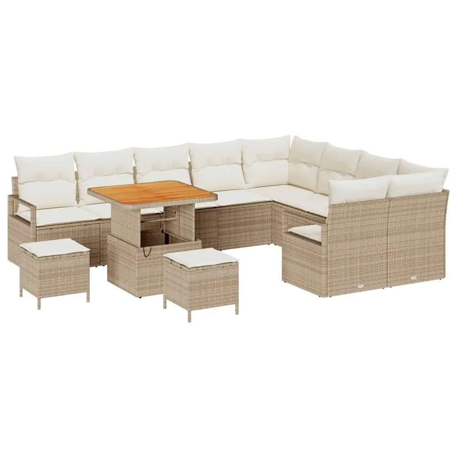 vidaXL Garten-Sofa-Set mit Kissen mit Speicher 12-Tlg Beige und Creme 3364511