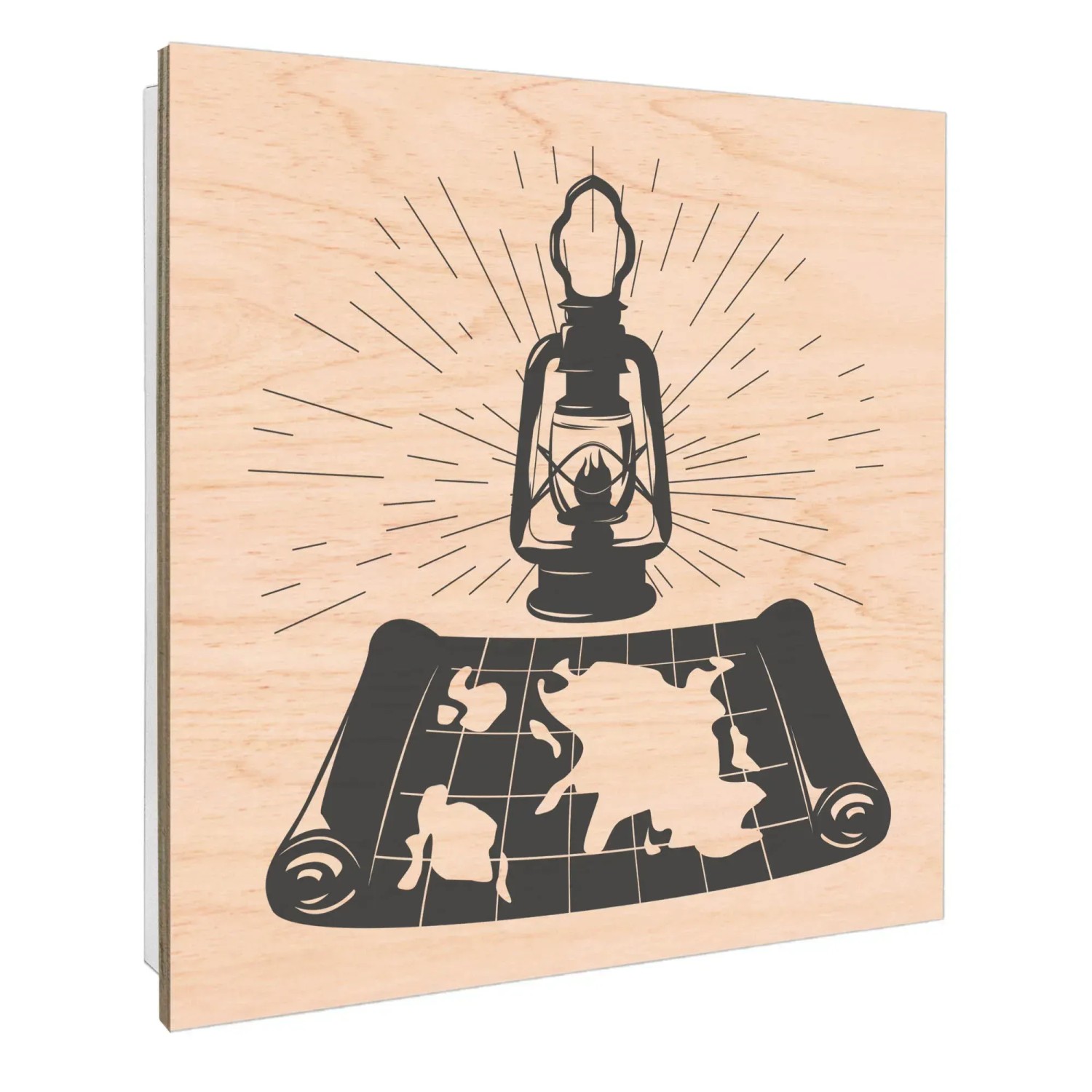 Banjado Schlüsselbox mit Laterne und Weltkarte auf Holzfront, 30x30cm, für 50 Schlüssel.