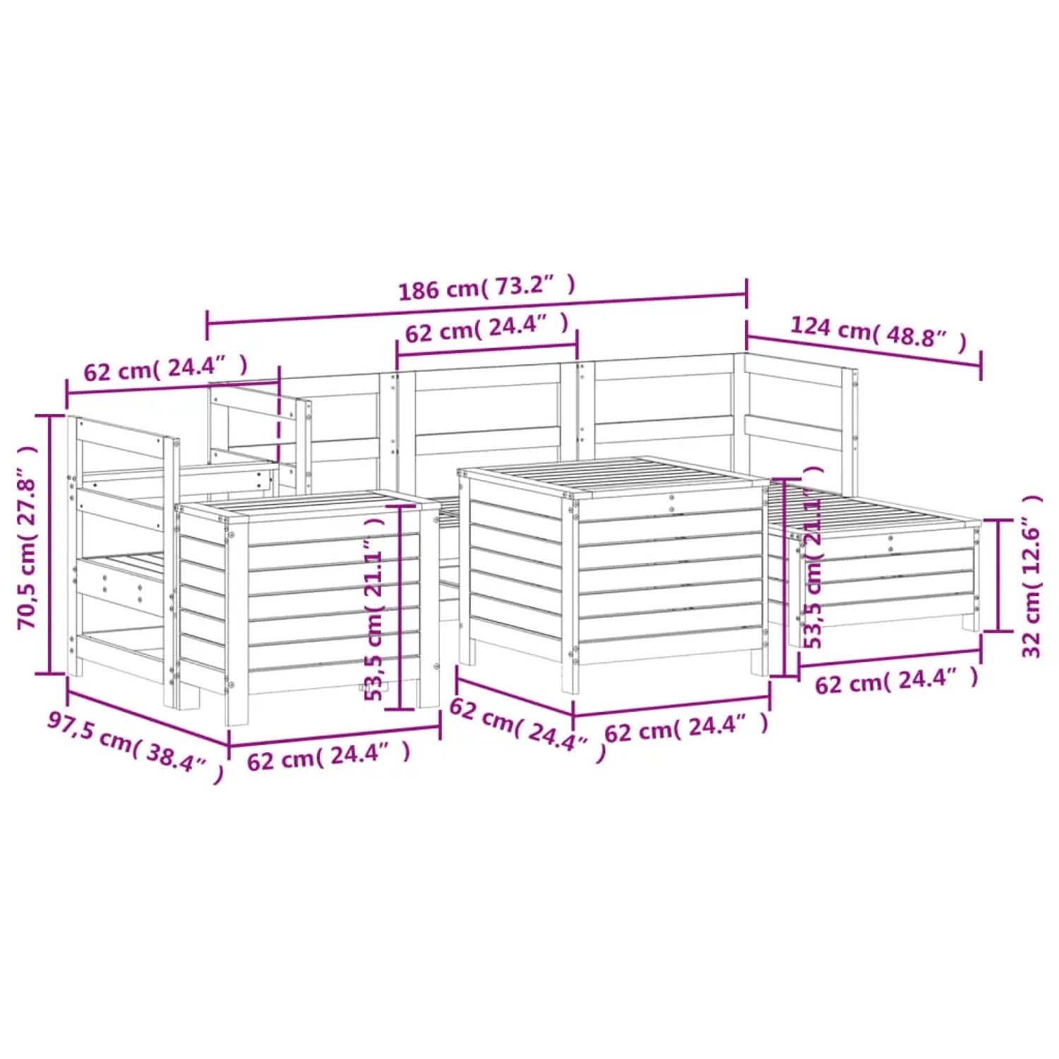 vidaXL 7-Tlg Garten-Sofagarnitur Massivholz Douglasie 3250530 kaufen ...