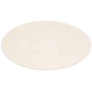 Runder, creme-farbener Hochflor Teppich Melia Super Soft, 120x120cm.