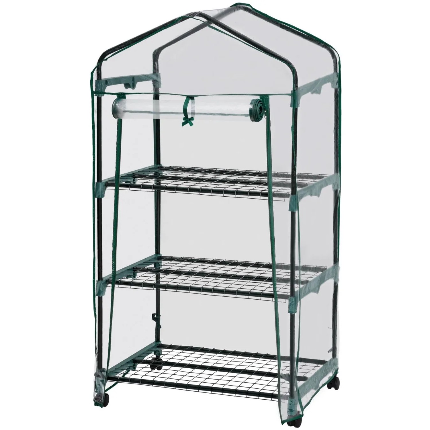 Tectake Foliengewächshaus  Ohne Fundament 0 36 M³  Auf Rollen Mit 3 Etagen  69 x 49 x 133 cm Transparent