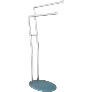 Freistehender baliv Handtuchhalter ST-6930 mit 2 verchromten Stangen und blauem Glasfuß.