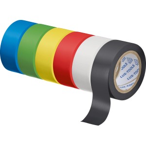 Isolierband-Set mit 6 Rollen in verschiedenen Farben (Gelb, Rot, Blau, Grün, Schwarz, Weiß).