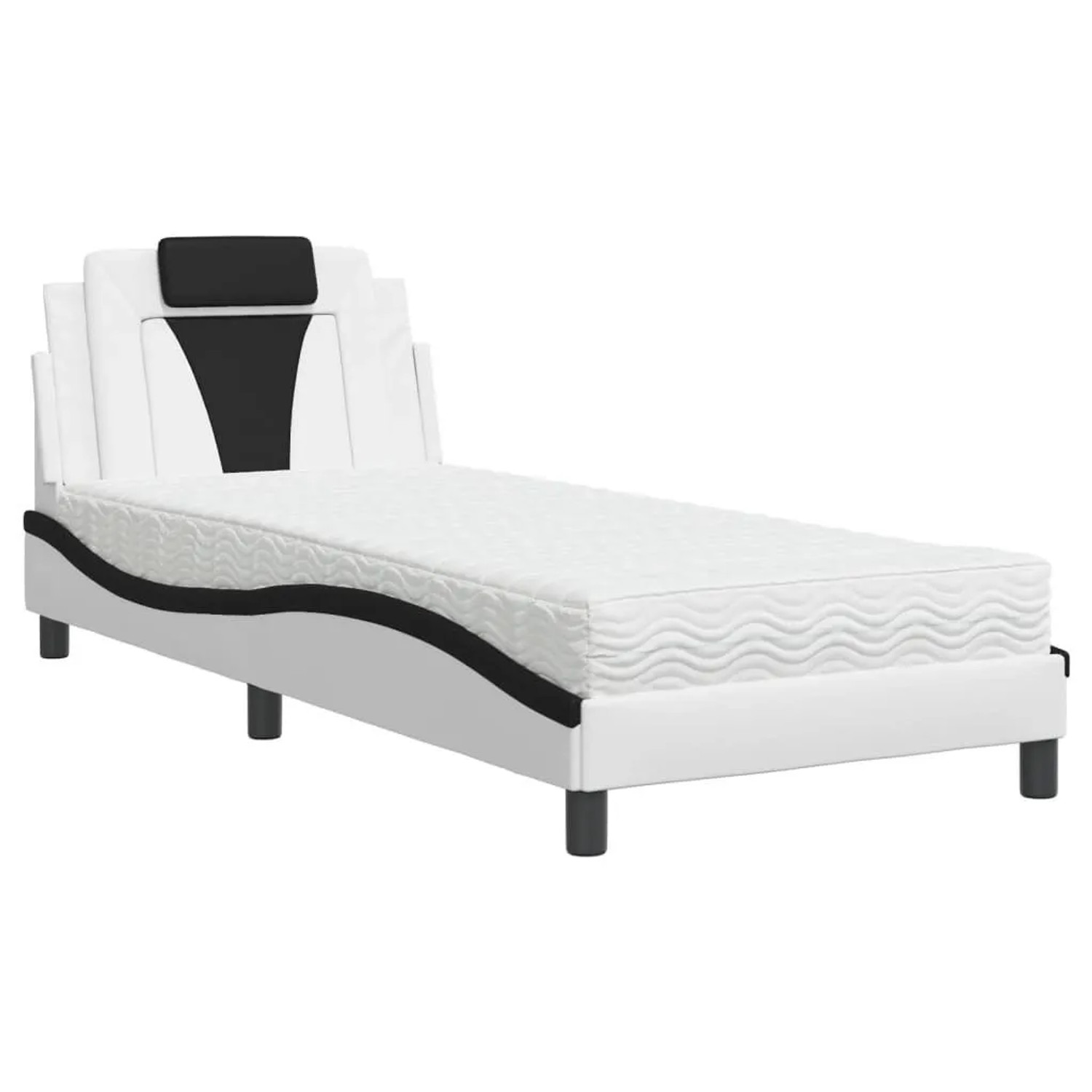 vidaXL Bett mit Matratze Weiß und Schwarz 90x190 cm Kunstleder 3208767