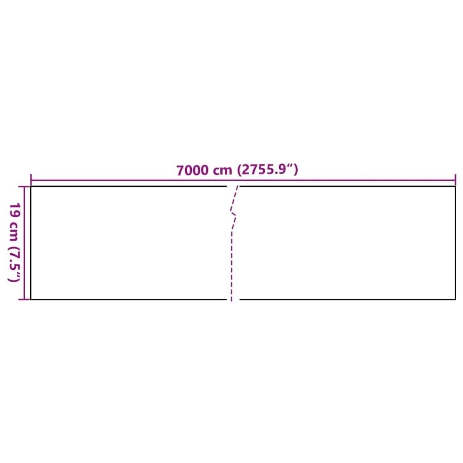 Schematische Darstellung des vidaXL Gartenzaun-Sichtschutzes aus PVC mit Maßen 70 m Länge, 19 cm Höhe.