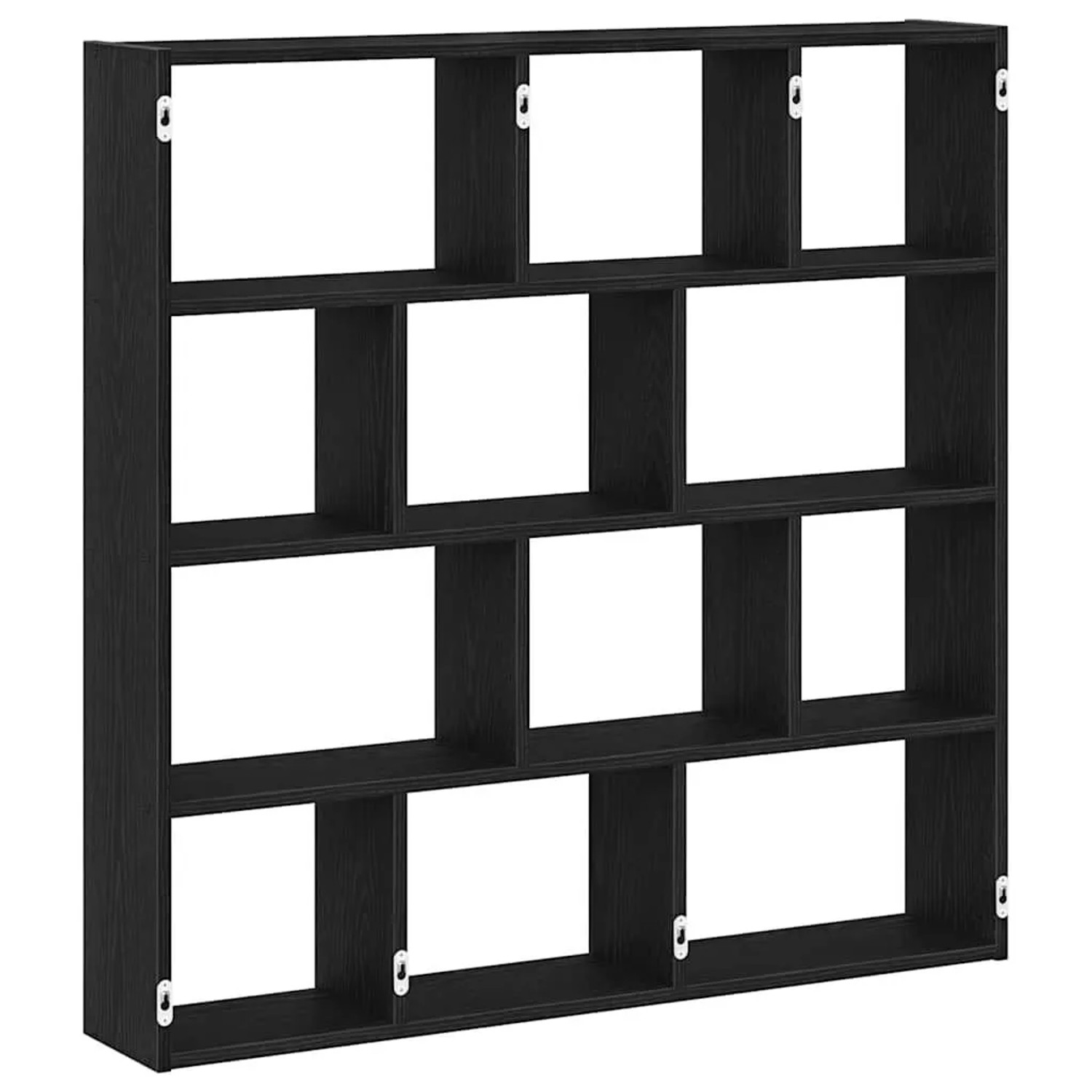 Schwarzes vidaXL Würfelregal mit 12 Fächern aus Holzwerkstoff.