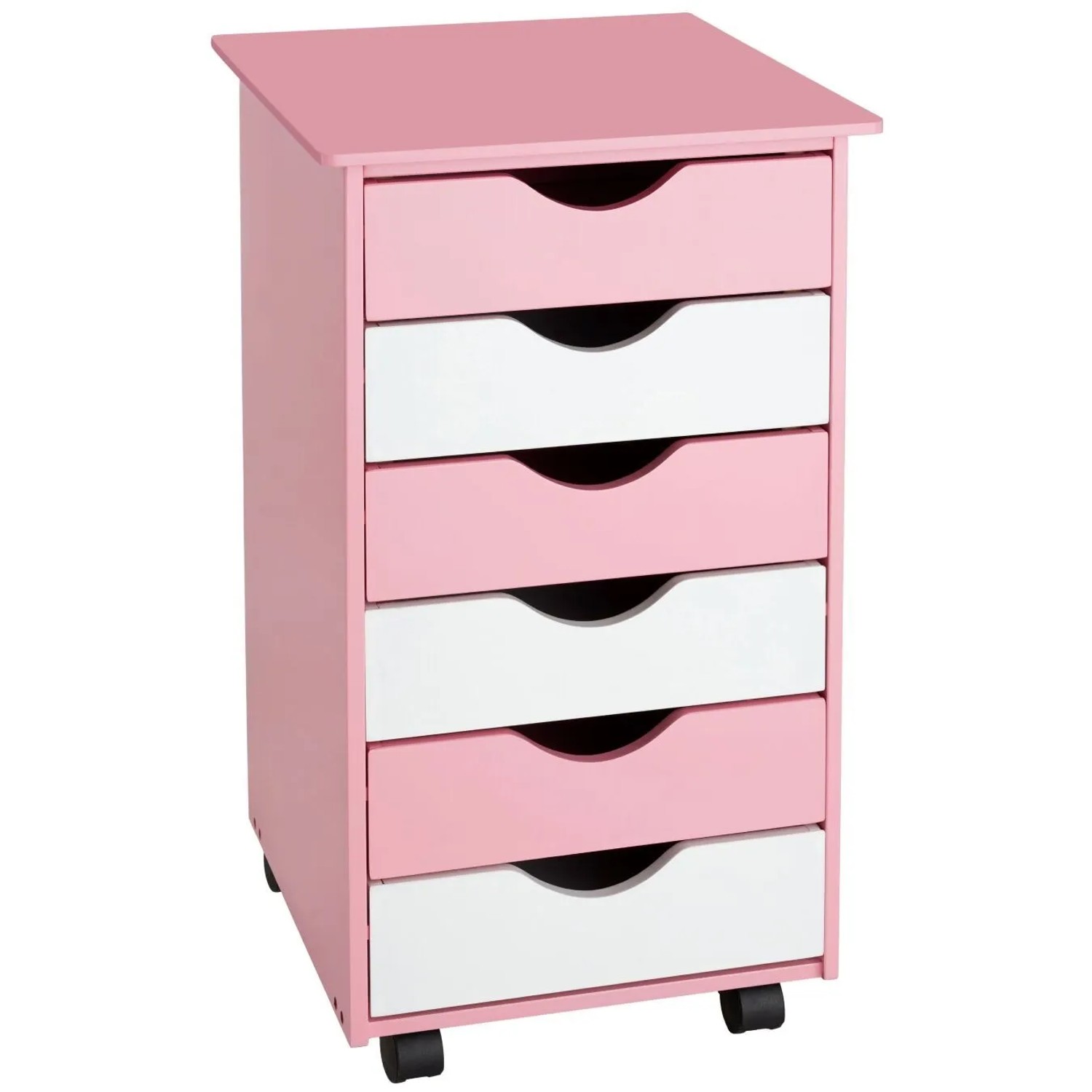 Tectake Rollcontainer Aus Holz Mit 6 Schubladen 36 X 40 X 65 Cm Rosa
