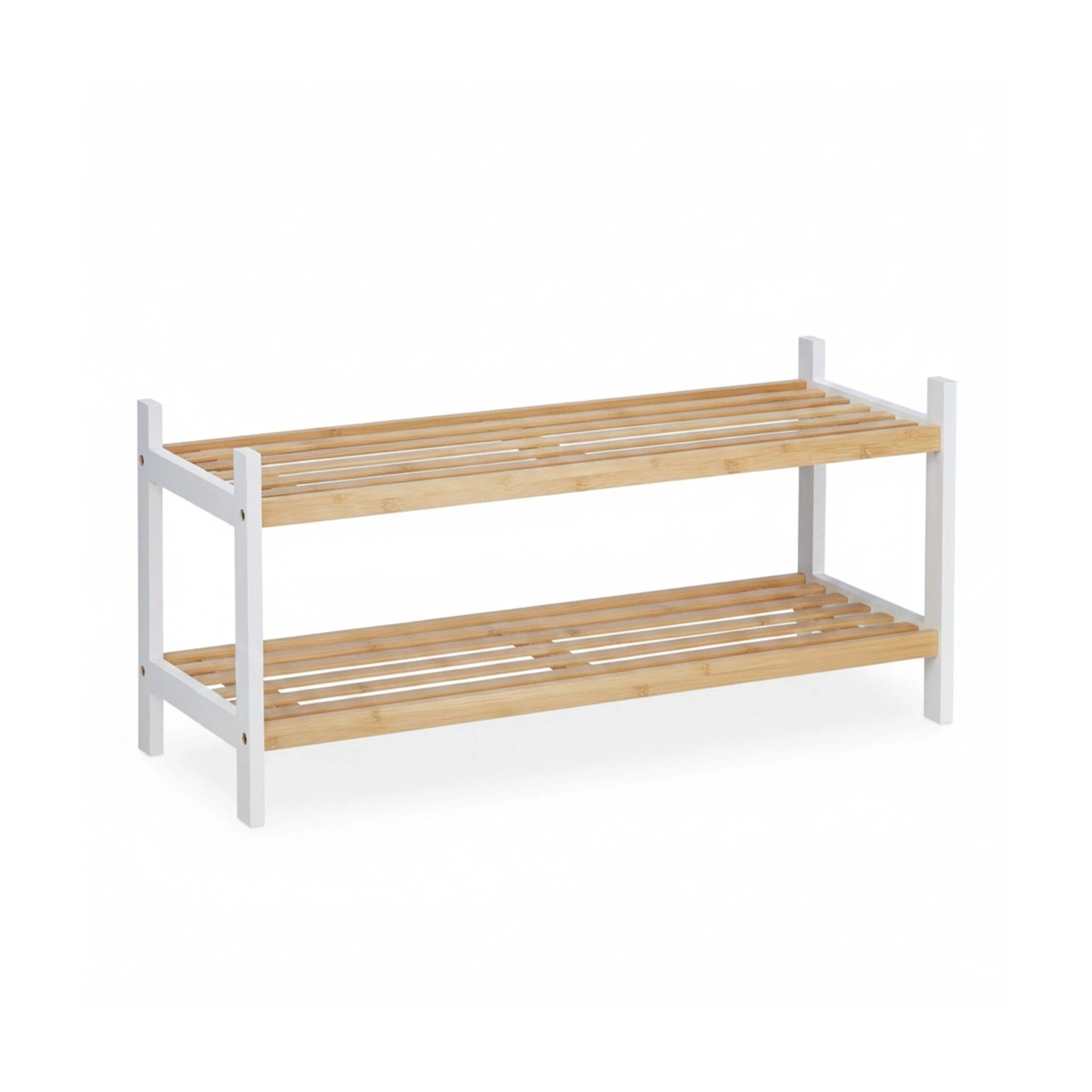 Relaxdays Schuhregal Bambus Birkenholz Natur Weiß 2 Ebenen 33 cm x 70 cm x 26 cm
