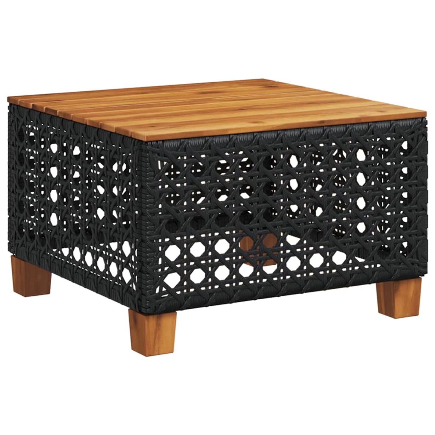 vidaXL Gartentisch Schwarz 55x55x36 cm Poly Rattan Akazienholz 365929